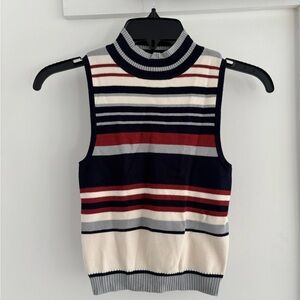 Forever 21 Navy and White Striped Sleeveless Turtleneck Sweater